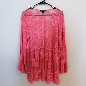Lane Bryant Embroidered Sheer Mesh Babydoll Top